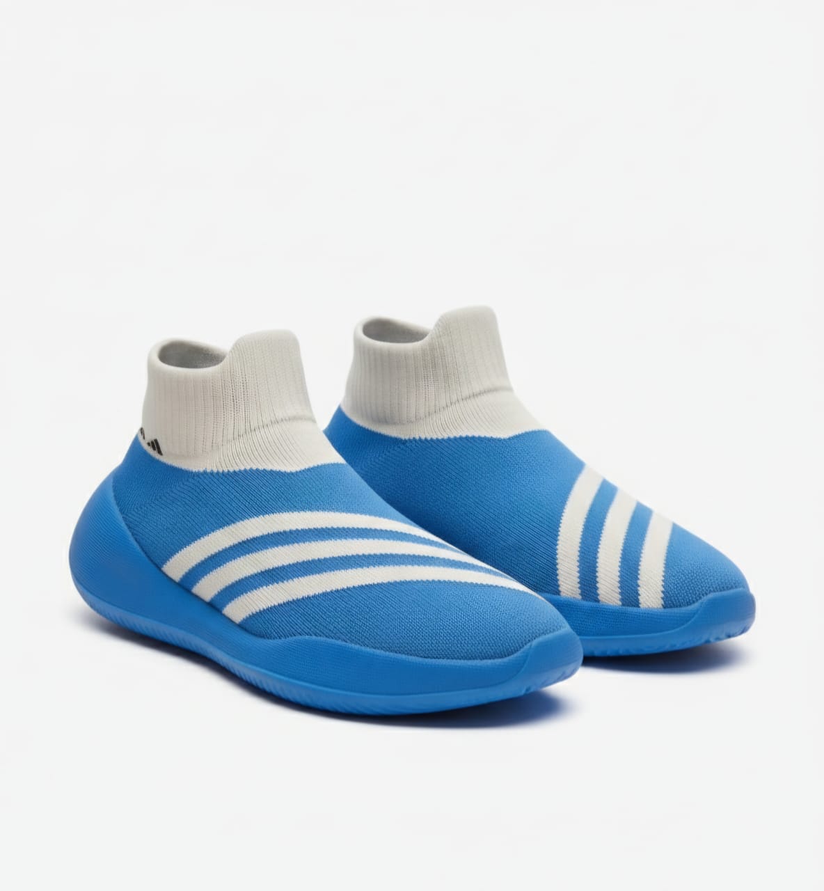 Blue Sock-Fit Slip-On Sneakers with White Racing Stripes