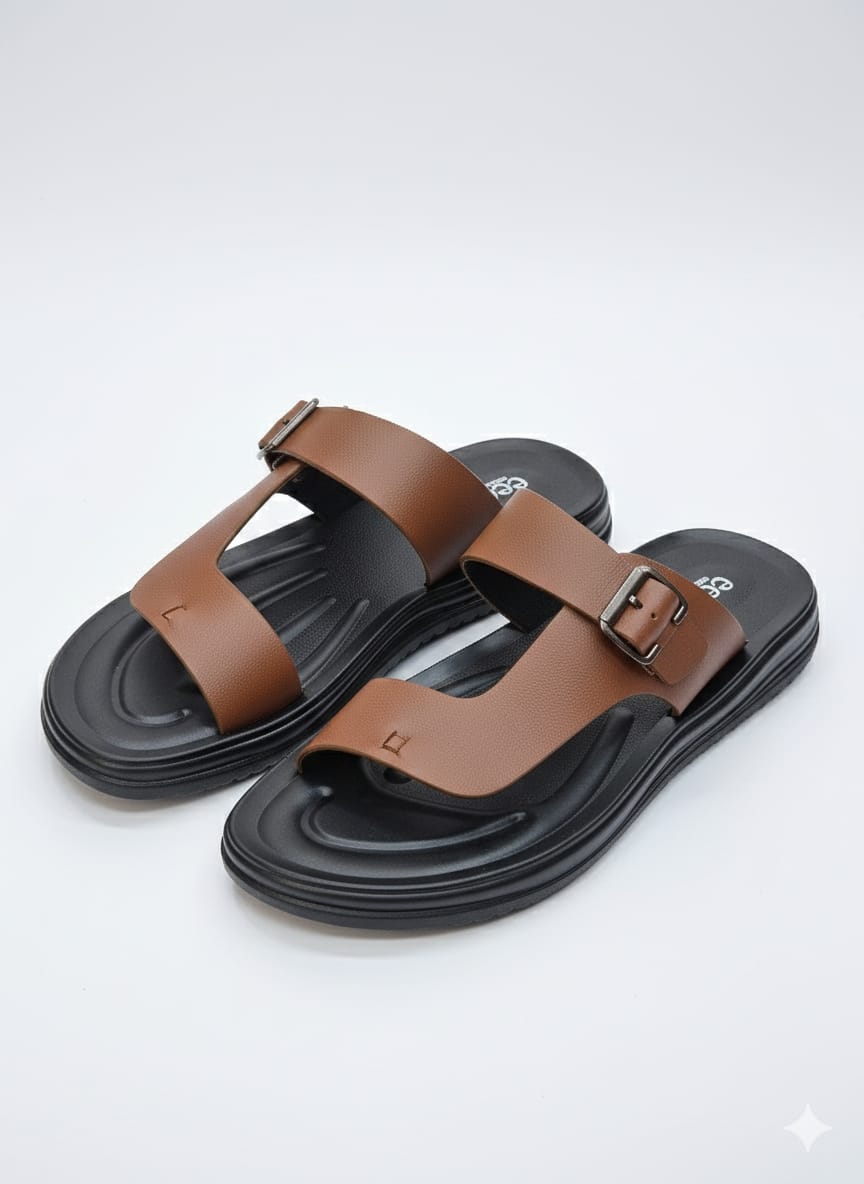 Men’s Brown Adjustable Buckle Sandals with Cushioned Sole