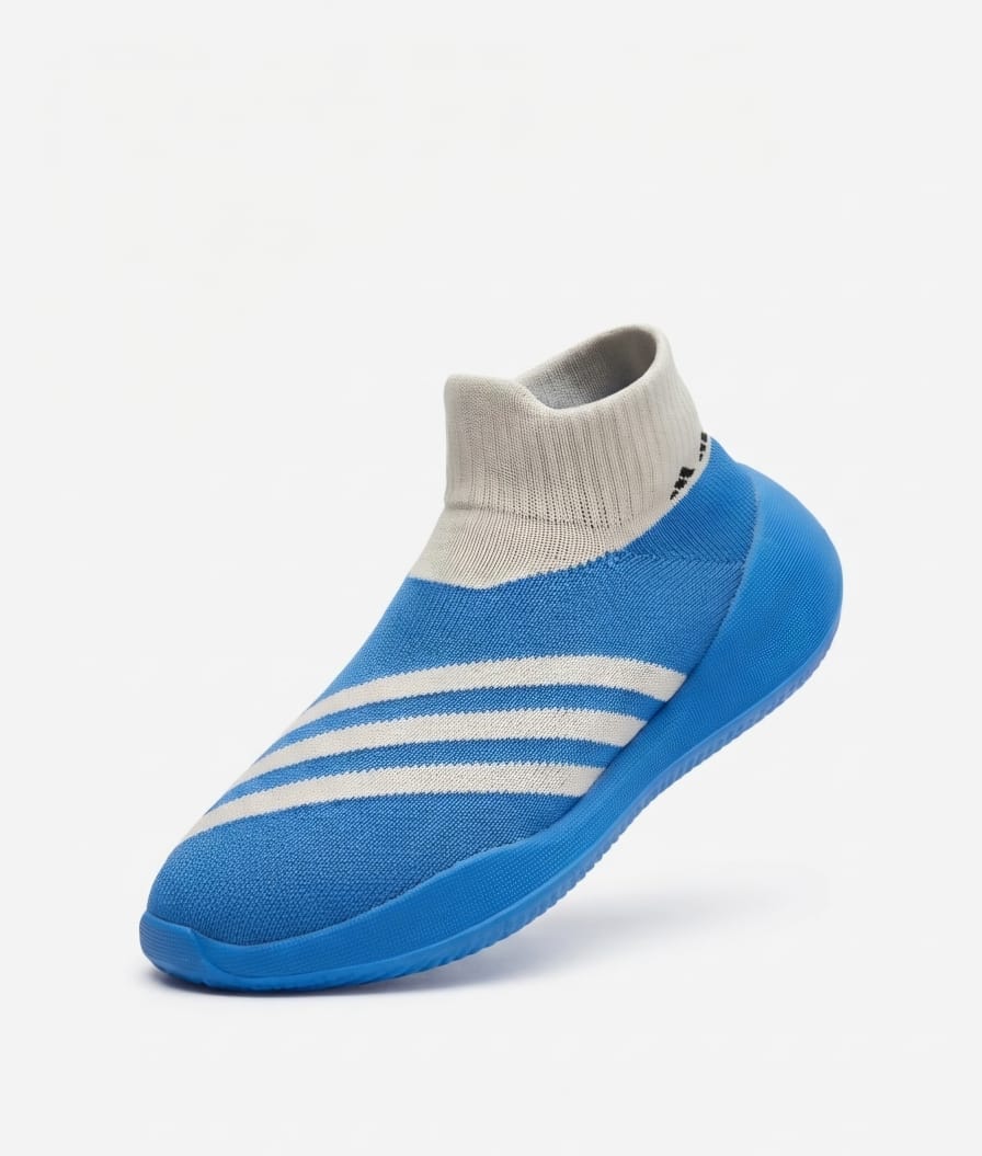 Blue Sock-Fit Slip-On Sneakers with White Racing Stripes